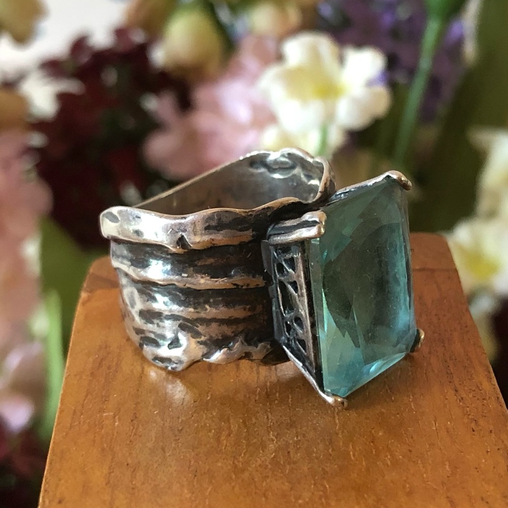 Vintage Silpada Sterling Silver Aqua Glass Statement Ring Size 8 - Picture 14 of 14